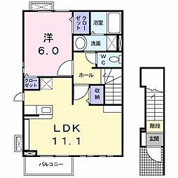 ラルジュB 1LDKの間取図画像