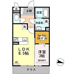 Rioくるま1 1LDKの間取図画像