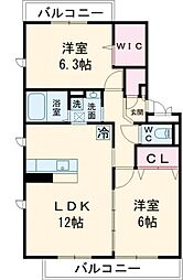 ファミーユ・M 205 2階2LDKの間取り
