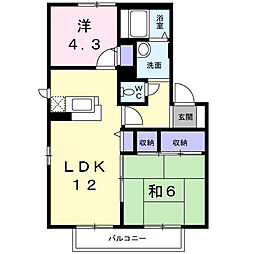 リベラ太田B 2LDKの間取図画像