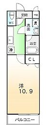 フジパレス津久野2番館 1Kの間取図画像