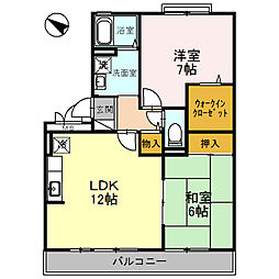ドミール岡山手 2LDKの間取図画像