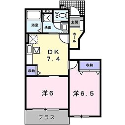 プルーリオンB 2DKの間取図画像