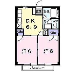 ヴェルサンリジェールD 2DKの間取図画像