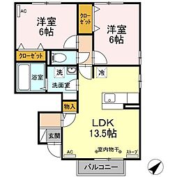 リビングタウン若宮D 2LDKの間取図画像