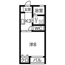 エクセラン2 1Kの間取図画像