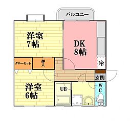 シェルfA 2DKの間取図画像