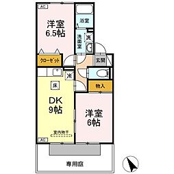 シャンツェ　B棟 1階2DKの間取り