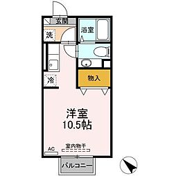 セジュールセードルA棟 ワンルームの間取図画像