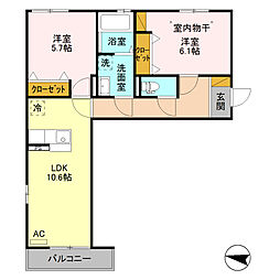 妙高はねうまライン 南高田駅 徒歩5分の賃貸アパート 2階2LDKの間取り
