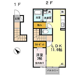 D-room中里 1LDKの間取図画像