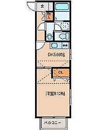 アフォリステーションノース壱番館 2階1DKの間取り