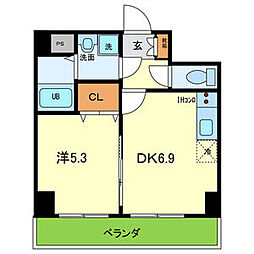 グランビア河原 1DKの間取図画像