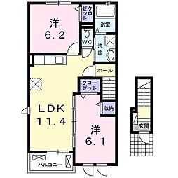 ポムドテールＴ 2階2LDKの間取り