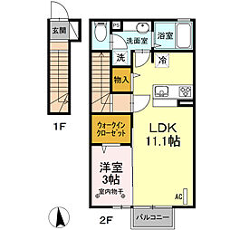 グランディール桜木B棟 1LDKの間取図画像