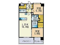 ライフ姪の浜 2SLDKの間取図画像