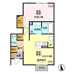 JR鹿島線 鹿島神宮駅 15.6kmの賃貸アパート 1階1LDKの間取り