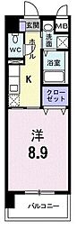 アベニール国立 1Kの間取図画像