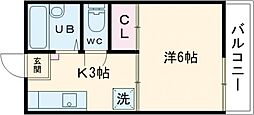 レークサイド尾本 1Kの間取図画像
