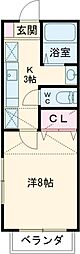 イーストキャッスル 1Kの間取図画像