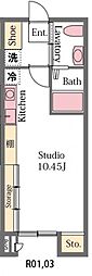アルデバラン ワンルームの間取図画像