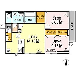 グランディール南佐古 2LDKの間取図画像
