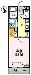 ハイエストヒルB 1Kの間取図画像