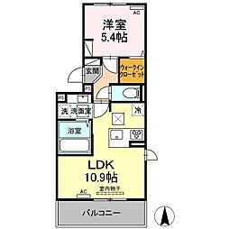 グランツェーレ 熊本 1階1LDKの間取り