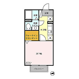 セジュールチャイカ 1Kの間取図画像
