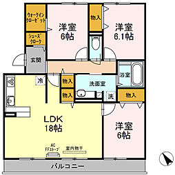 セジュールハルB 3LDKの間取図画像