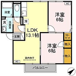 グランディール　A棟 2階2LDKの間取り