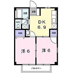 ニューシティカネノミヤ 2DKの間取図画像