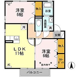ルミエールヒロB 2LDKの間取図画像