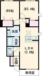 ウイステリアB棟 2LDKの間取図画像