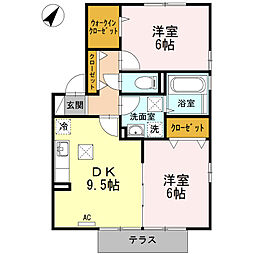 メゾンルージェE 2DKの間取図画像