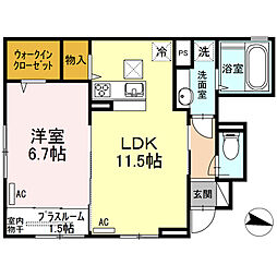 Una casa hinotani 1階1LDKの間取り