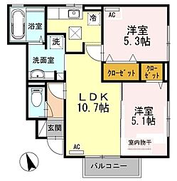リバーパーク徳吉東A 2LDKの間取図画像