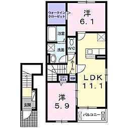 パラシオB 2LDKの間取図画像
