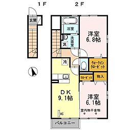 ピュアタウンE 2DKの間取図画像