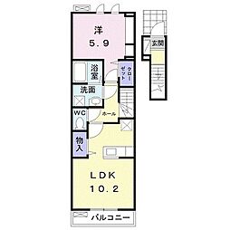レジデンス鳥生3 1LDKの間取図画像