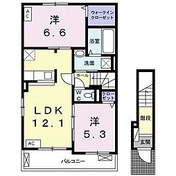 リヴェール2 2LDKの間取図画像