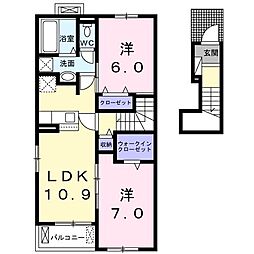 ラカーサフェリーチェB 2LDKの間取図画像