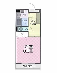 アンソレイユ・1 1DKの間取図画像