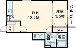 エフスタイル浜寺石津町西2号館 1LDKの間取図画像