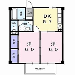 メゾンリーヴM.K 2DKの間取図画像