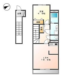 メゾン　かきつばた 2階1LDKの間取り