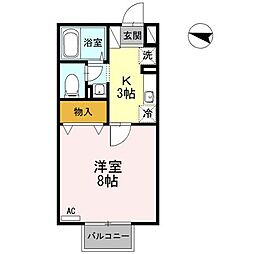 モナリエ勝田 1Kの間取図画像