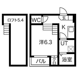 プティヴェナール 1Kの間取図画像