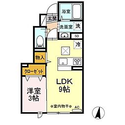 D-room中央 1LDKの間取図画像