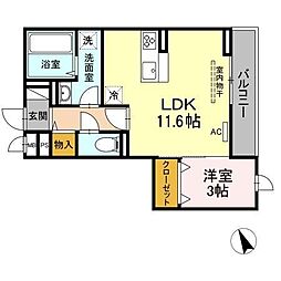 メテオール毛利町 1LDKの間取図画像